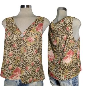 LANALEE Leopard Floral, Pink Sleeveless Blouse Size 16